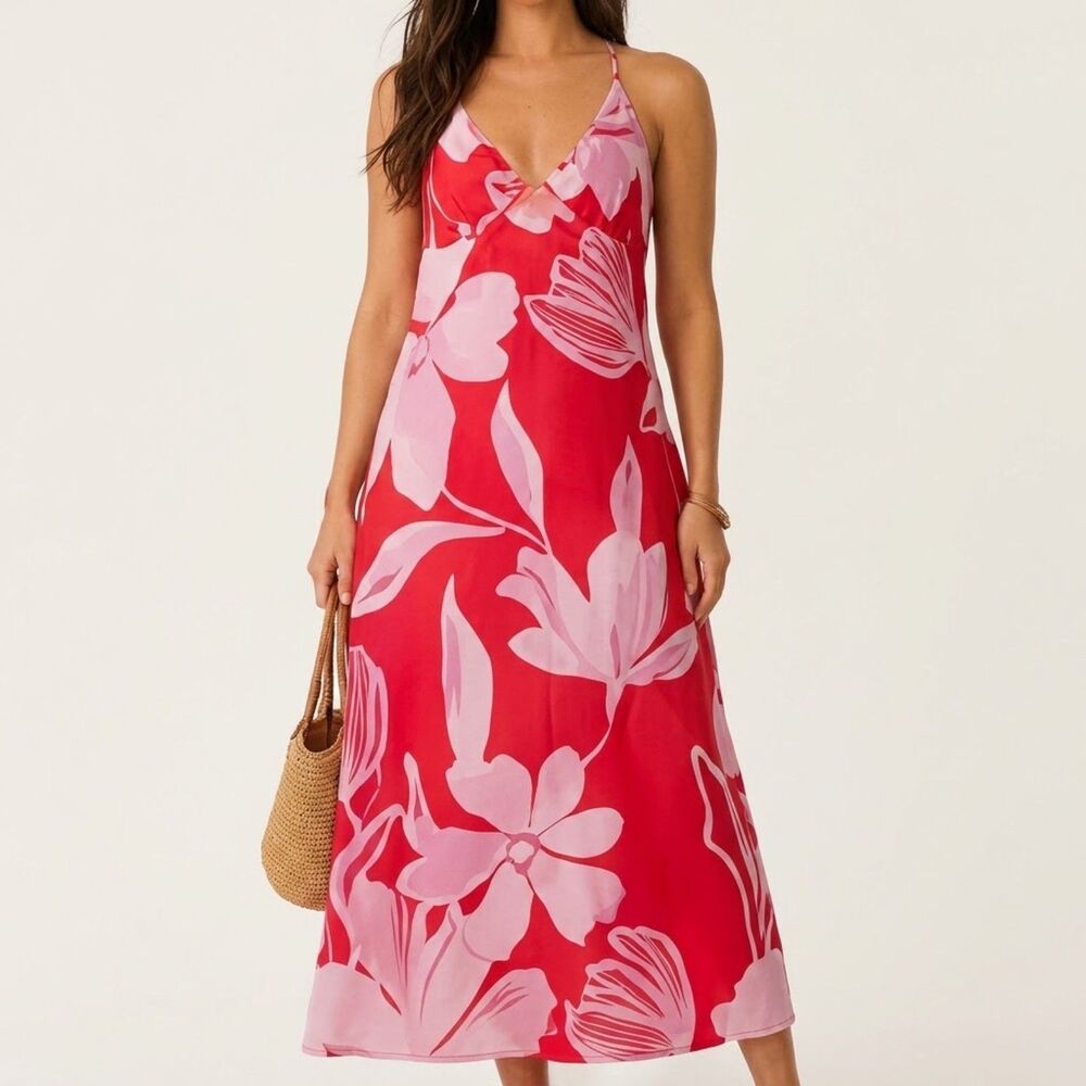 Calypso St. Barth Linen Blend Halter Midi Maxi Dress Summer Colorful Size 4 $395